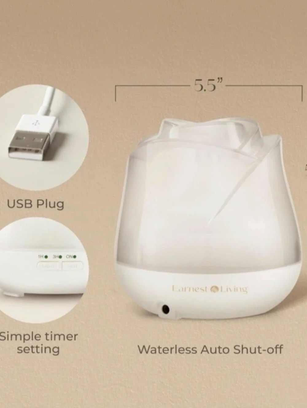 Earnest Living Rose Ultrasonic Essential Oil Diffuser + Essential Oils Bundle